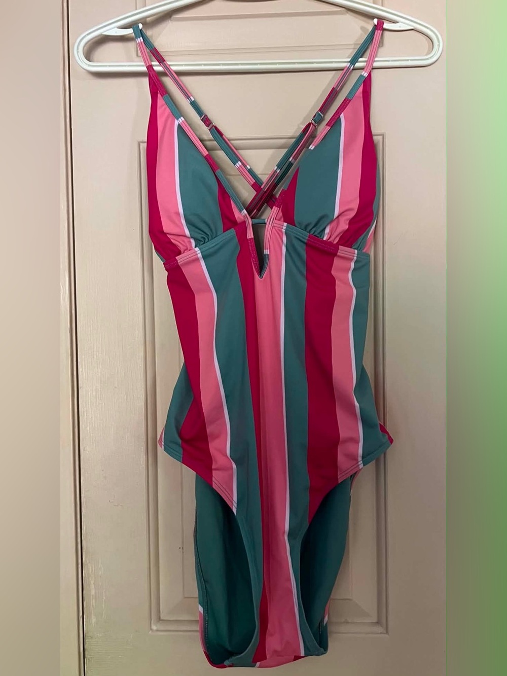La Vie En Rose Pink and Teal Striped One-Piece Swimsuit